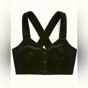 ZARA Velvet Cropped Vest Button Front Cross Back Black Size Small EUC Holiday